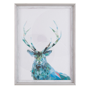 Beliani Framed Wall Art Deer Print Blue with White Frame 30 x 40 cm Distressed Minimalist Scandinavian Design Material:Paper Size:5x40x30