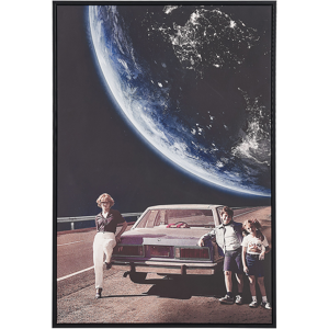 Beliani Framed Wall Art Multicolour Canvas 63 x 93 cm  Print Retro Planet Moon Motif Modern Wall Decor Material:Polyester Size:5x93x63