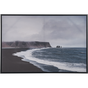 Beliani Framed Canvas Wall Art Blue and Grey 93 x 63 cm Sea Motif Landscape Modern Wall Décor for Living Room Bedroom Material:Polyester Size:5x63x93