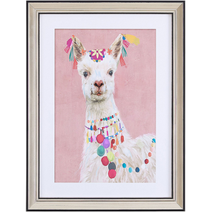 Beliani Framed Wall Art Lama Print Pink Brass Frame 30 x 40 cm Passe-Partout Kids Room Boho Material:Paper Size:5x40x30