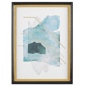 Beliani Framed Wall Print Blue and Gold Paper Watercolour Aquarelle Effect 30 x 40 cm Material:Paper Size:5x40x30