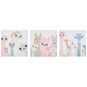 Beliani Set of 3 Canvas Art Prints Multicolour Polyester 30 x 30 cm Wall Decor Mounting Hooks Kids Room Material:Polyester Size:3x30x30