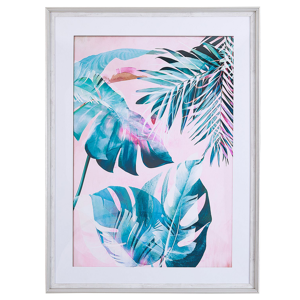 Beliani Framed Wall Art Blue and Pink Print on Paper 60 x 80 cm Passe-Partout Frame Botanical Theme Material:Paper Size:5x80x60
