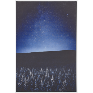 Beliani Framed Canvas Wall Art Blue and Black 63 x 93 cm Night Landscape Sky Forest Modern Wall Décor for Living Room Bedroom Material:Polyester Size:5x93x63