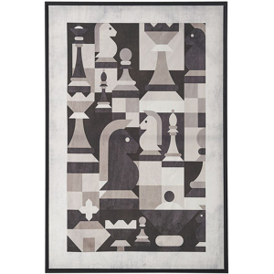 Beliani Framed Wall Art Grey Canvas 63 x 93 cm Geometric Chess Pawn Print Framed Minimalist Modern Material:Polyester Size:5x93x63