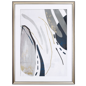 Beliani Framed Wall Art Grey Print Brass Frame 60 x 80 cm Passe-Partout Abstract Simple Minimalist Material:Paper Size:5x80x60