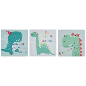 Beliani Set of 3 Canvas Prints Multicolour 30 x 30 cm Dinosaurs Nursery Kid's Room Decor Material:Nylon Size:3x30x30