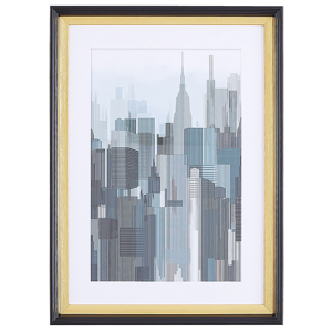 Beliani Framed Wall Art Blue and Grey Print Gold and Black Frame 60 x 80 cm Skyscrapers City Passe-Partout Industrial Minimalist Material:Paper Size:5x80x60
