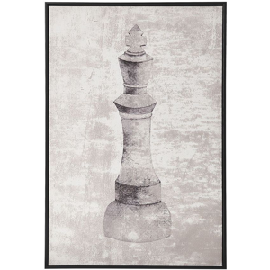 Beliani Framed Wall Art Grey Canvas 63 x 93 cm Chess Pawn Print Framed Minimalist Modern Material:Polyester Size:5x93x63