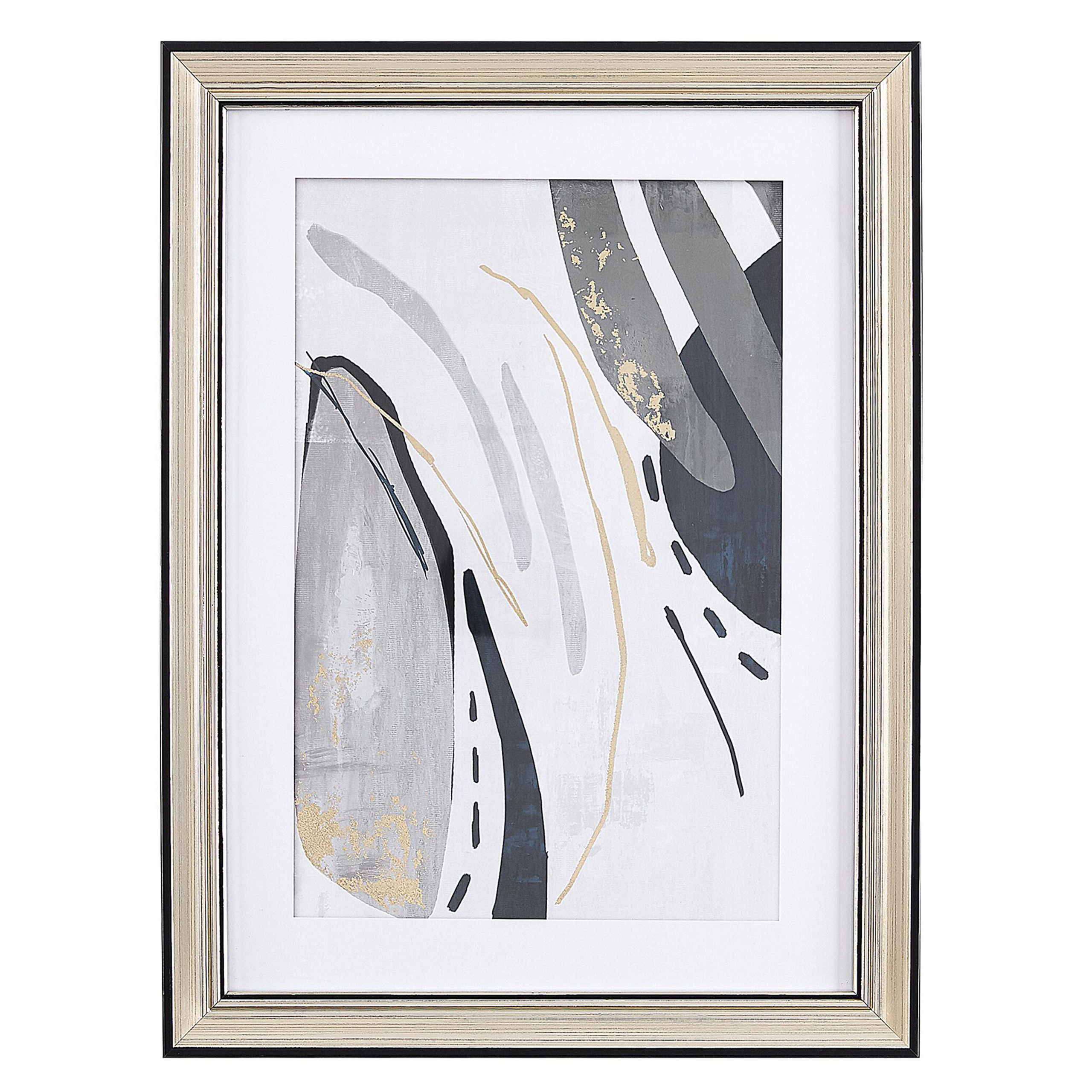 Beliani Framed Wall Art Grey Print Brass Frame 30 x 40 cm Passe-Partout Abstract Simple Minimalist