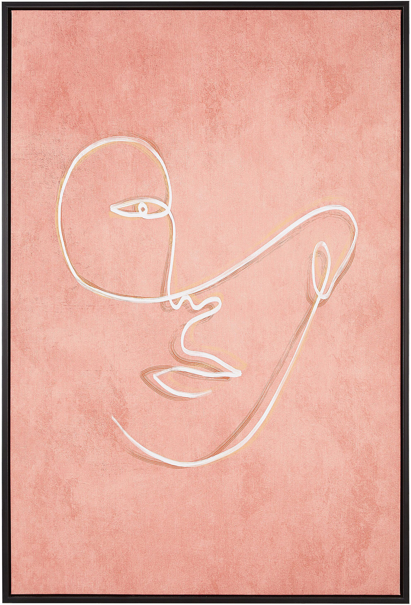 Beliani Canvas Art Print Pink 93 x 63 cm Minimalist Face Polyester and MDF Modern Glam