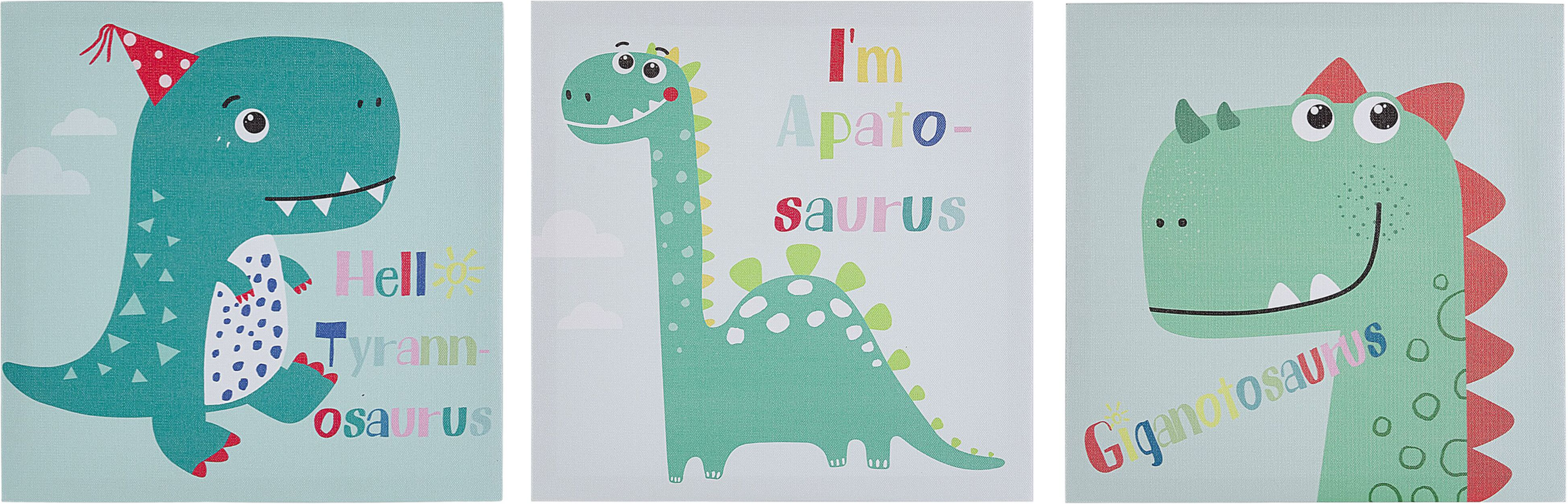 Beliani Set of 3 Canvas Prints Multicolour 30 x 30 cm Dinosaurs Nursery Kid's Room Decor