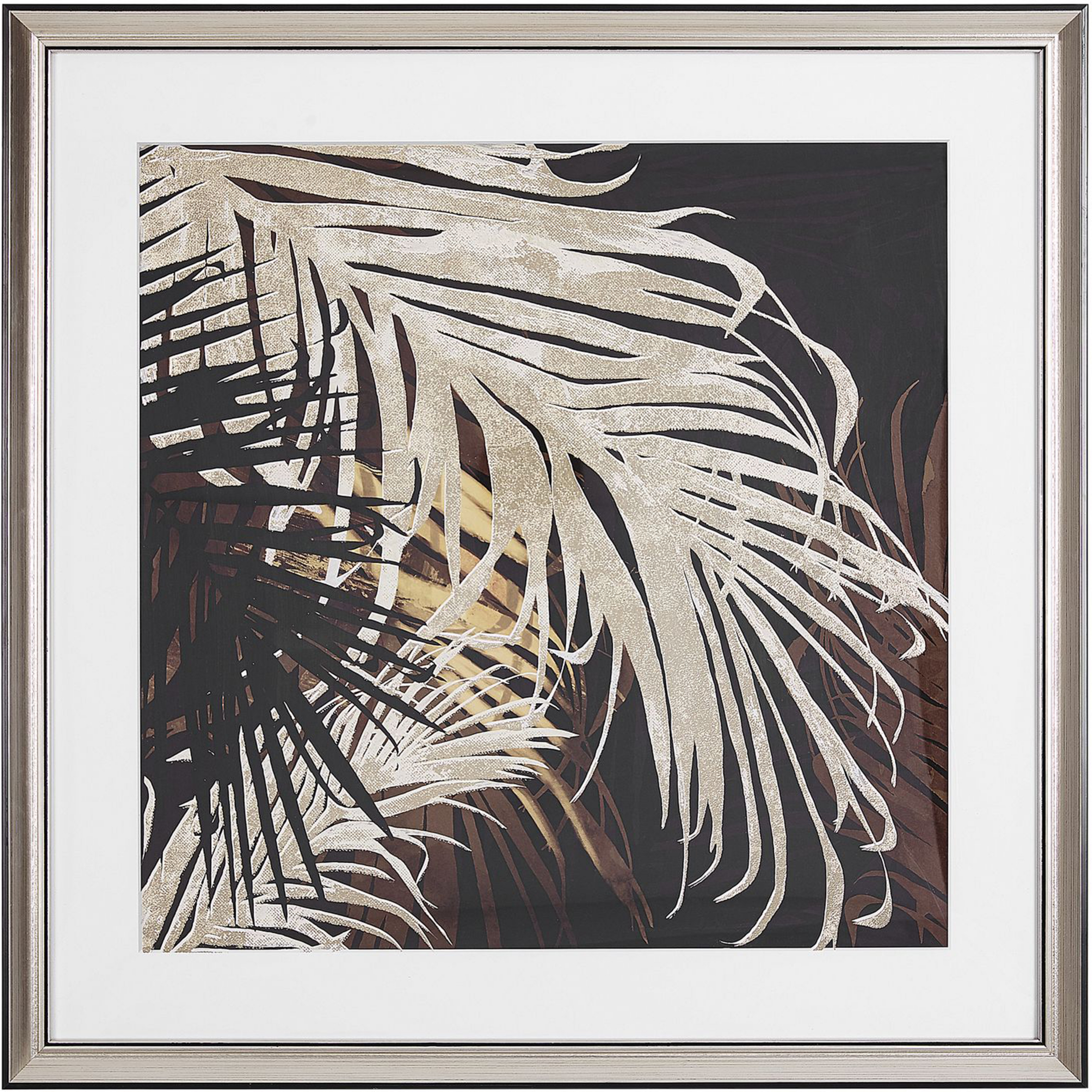 Beliani Framed Wall Art Gold and Brown Print on Paper 60 x 60 cm Botanical Palm Leaf Theme