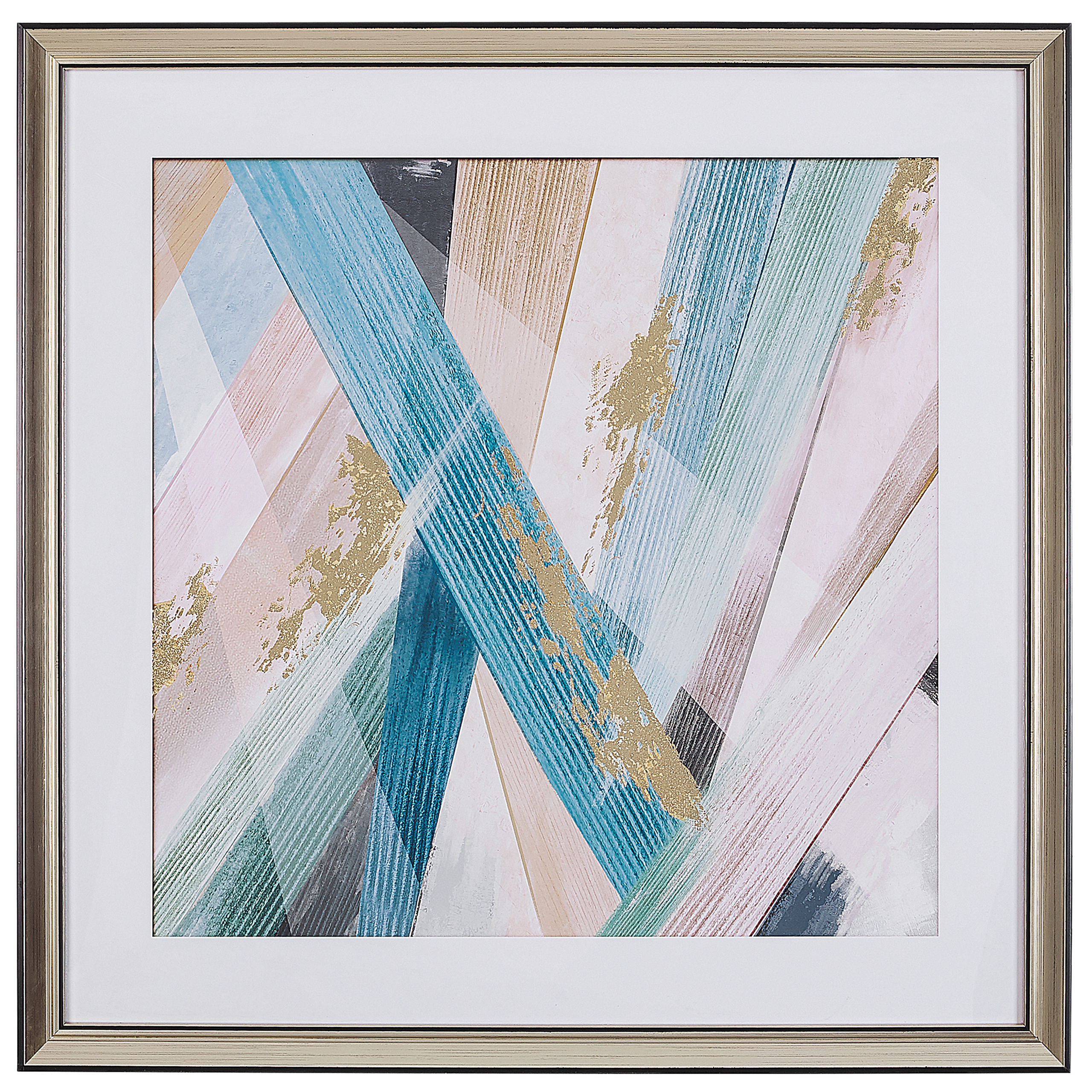 Beliani Framed Wall Art Milticolour Print on Paper 60 x 60 cm Passe-partout Frame Abstract Theme