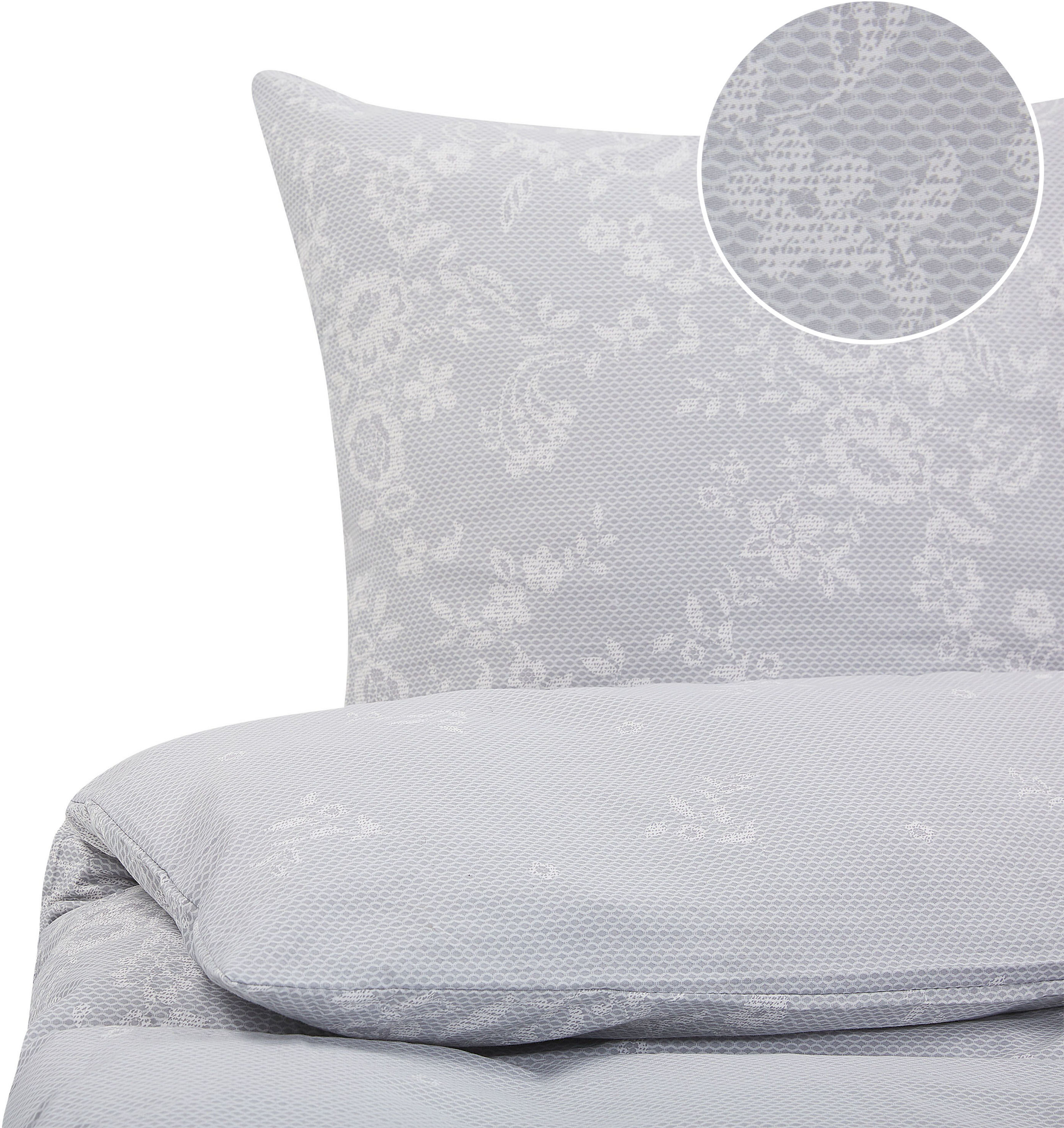 Beliani Bedding Set Grey and White Cotton 220 x 240 cm Floral Pattern Duvet Cover and Pillowcase Classic Elegant Bedroom Material:Cotton Size:xx