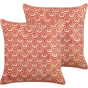 Beliani Decorative Cushions Red Cream Cotton Geometric Pattern 45 x 45 cm Retro Design Decor Accessories Material:Cotton Size:45x10x45