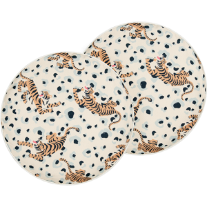 Beliani Set of 2 Garden Cushions Multicolour Polyester ⌀ 40 cm Round Tiger Pattern Motif Modern Design Throw Scatter Pillow Material:Polyester Size:40x10x40