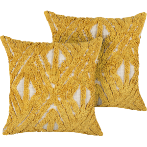 Beliani Scatter Cushions Yellow Cotton Slub 45 x 45 cm Geometric Pattern Tufted Embroidered Removable Covers with Filling Boho Style Material:Cotton Size:45x10x45