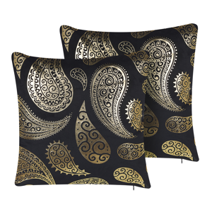 Beliani Set of 2 Cushions Gold Velvet 45 x 45 cm Paisley Foil Print with Filling Zipper Scatter Throw Pillow Material:Velvet Size:45x10x45