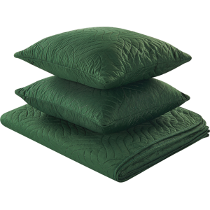 Beliani Bedspread Green Polyester Fabric 140 x 210 cm with Cushions Embossed Pattern Decorative Throw Bedding Classic Design Bedroom Material:Polyester Size:x0.6x140