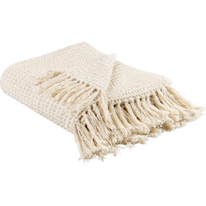 Beliani Blanket Beige Cotton 125 x 150 cm Waffle Weave Knitted Throw Boho Style Living Room Bedroom Accent Piece Material:Cotton Size:x1x125