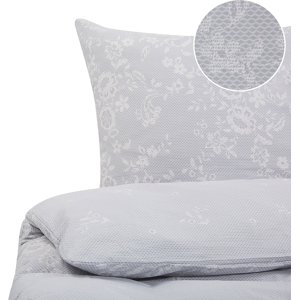 Beliani Bedding Set Grey and White Cotton 155 x 220 cm Floral Pattern Duvet Cover and Pillowcase Classic Elegant Bedroom Material:Cotton Size:xx