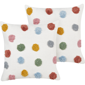 Beliani Set of 2 Kids Scatter Cushions Multicolour Cotton Dots Pattern 45 x 45 cm Square Shape Throw Pillow Decoration Textiles Material:Cotton Size:45x10x45