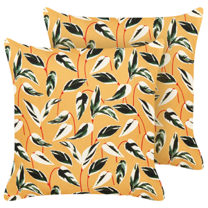 Beliani Set of 2 Garden Cushions Multicolour Polyester 45 x 45 cm Square Leaf Pattern Motif Modern Design Throw Scatter Pillow Material:Polyester Size:45x10x45