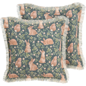 Beliani Set of 2 Scatter Cushions Green Cotton Polyester 45 x 45 cm Animal Prints Square with Insert Easter Decorations Throw Pillows Material:Cotton Size:45x4x45