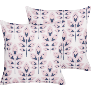 Beliani Set of 2 Garden Cushions Beige Polyester 45 x 45 cm Square Leaf Pattern Motif Modern Design Throw Scatter Pillow Material:Polyester Size:45x7x45