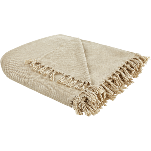 Beliani Blanket Beige Throw 150 x 200 cm Hand Woven with Tassels Material:Acrylic Size:xx150