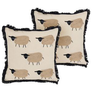 Beliani Set of 2 Decorative Cushions Beige Coton  45 x 45 cm Scatter Toss Sheep Motif Pillow Print Minimalist Modern Decor Accessories Material:Cotton Size:45x10x45