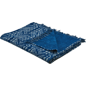 Beliani Cotton Blanket Navy Blue  130 x 180 cm Bed Throw Geometric Pattern African Print Bedroom Living Room Material:Cotton Size:x1x130