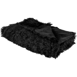 Beliani Bedspread Black Soft Fabric 150 x 200 cm Faux Fur Blanket Material:Acrylic Size:x2x150