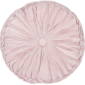 Beliani Decorative Cushion Pink Fabric with Pleats Round 40 cm Minimalist Modern Decor Accessories Material:Polyester Size:40x10x40