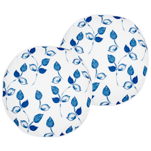 Beliani Set of 2 Garden Cushions White and Blue Polyester ⌀ 40 cm Round Leaf Pattern Motif Modern Design Throw Scatter Pillow Material:Polyester Size:40x10x40