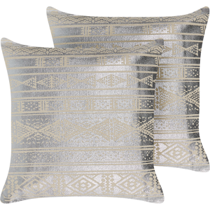 Beliani Set of 2 Decorative Cushions Silver Cotton 50 x 50 cm Geometric Pattern Foil Print Glamour Decor Accessories Material:Cotton Size:50x15x50