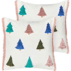 Beliani Set of 2 Scatter Cushions Multicolour Cotton 45 x 45 cm Christmas Motif Christmas Tree Print Accessories Festive Decor Material:Cotton Size:45x10x45