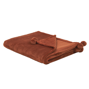 Beliani Blanket Golden Brown Throw 200 x 220 with Pom Poms Soft Coverlet Material:Polyester Size:x2x200