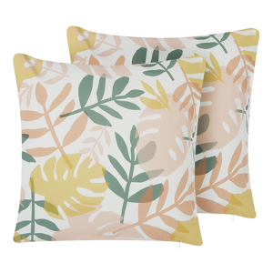 Beliani Set of 2 Outdoor Cushions Multicolour Polyester 45 x 45 cm Leaf Print Pattern Garden Patio Material:Polyester Size:45x10x45