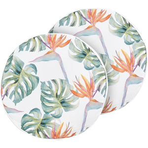 Beliani Set of 2 Garden Cushions Multicolour Polyester ⌀ 40 cm Round Monstera Leaf Pattern Motif Modern Design Throw Scatter Pillow Material:Polyester Size:40x10x40