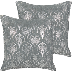 Beliani Set of 2 Scatter Cushions Grey Cotton 45 x 45 cm Geometric Silver Pattern Handmade Removable Cover with Filling Modern Style Material:Cotton Size:45x6x45