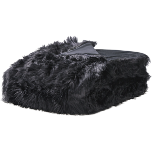 Beliani Bedspread Black Soft Fabric 200 x 220 cm Faux Fur Blanket Material:Acrylic Size:x2x200