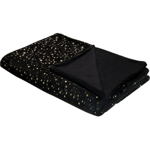 Beliani Blanket Black Polyester 150 x 200 cm Bedspread Throw Golden Star Pattern Living Room Bedroom Material:Polyester Size:x1x150