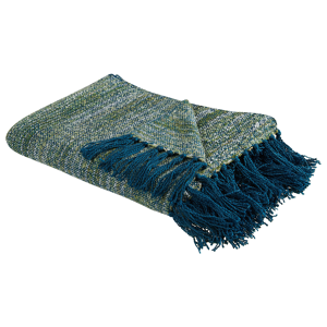 Beliani Blanket Blue and Green Acrylic 130 x 170 cm Tassels Boho Style Living Room Bedroom Accent Piece Material:Acrylic Size:x0.3x130