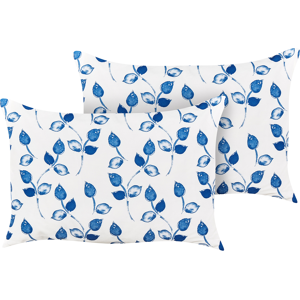 Beliani Set of 2 Garden Cushions White and Blue Polyester 40 x 60 cm Rectangular Leaf Pattern Motif Modern Design Throw Scatter Pillow Material:Polyester Size:60x10x40