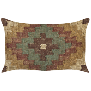Beliani Scatter Cushion Multicolour Jute and Wool 30 x 50 cm Oriental Pattern Kilim Style Washed Colurs  Material:Jute Size:50x10x30