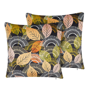 Beliani Set of 2 Cushions Multicolour Velvet 45 x 45 cm Leaf Pattern Print with Filling Zipper Scatter Throw Pillow Material:Velvet Size:45x10x45