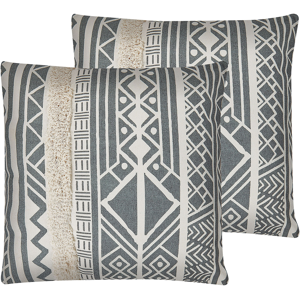 Beliani Set of 2 Scatter Cushions Grey Polyester Cotton 45 x 45 cm Boho Geometric Pattern Fringe Living Room Bedroom Material:Polyester Size:45x12x45