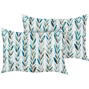 Beliani Set of 2 Garden Cushions White and Green Polyester 40 x 60 cm Rectangular Leaf Pattern Motif Modern Design Throw Scatter Pillow Material:Polyester Size:60x10x40